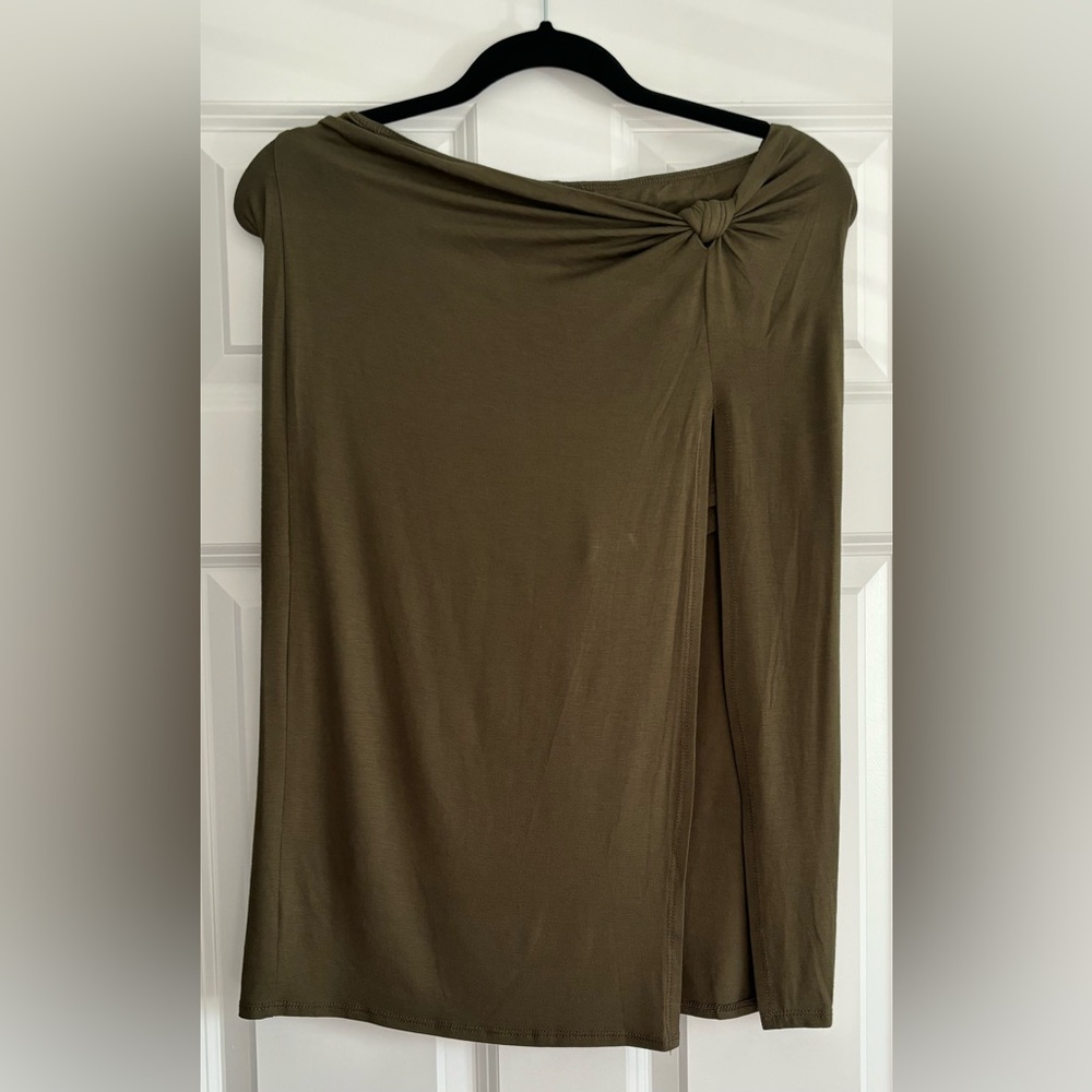 Love Culture Army Green High Slit Skirt with Shorts Underneath- size: medium